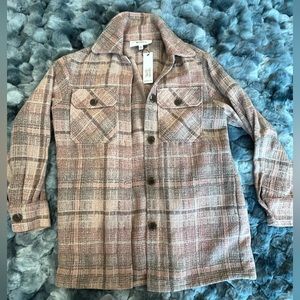 Cute lightweight coat with various shades of muted pink.